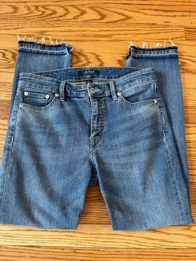 Lauren Ralph Lauren Straight Leg Jeans Raw Hem Mid Rise Size 4 Blue Denim